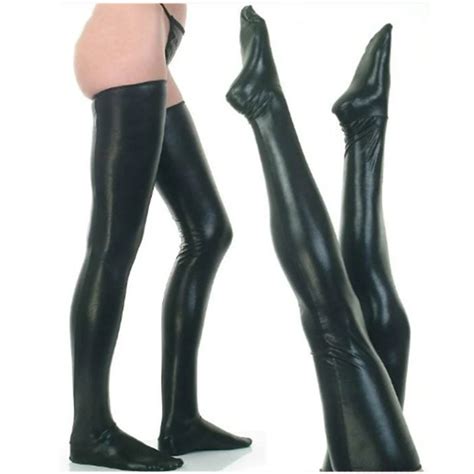 2018 hot winter thigh high stocks cludwear long black faux leather sexy latex stockings women