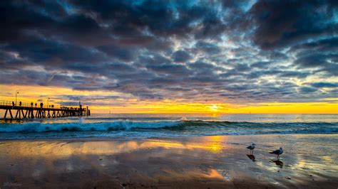 Ocean Nature Horizon Pier Sunset Cloud Wallpaper Resolution2048x1152