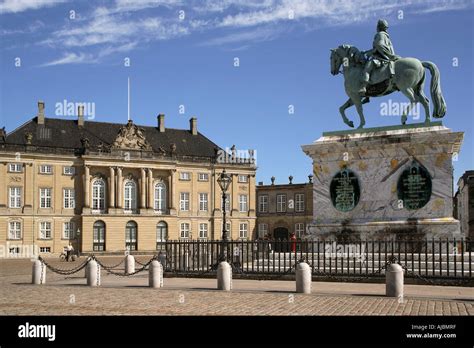 Denmark Copenhagen Amalienborg Plads With Palace And Statue Of King