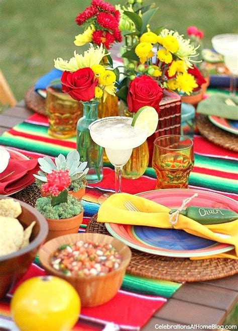 Make sure you go the extra mile to have each place setting set up before guests arrive. Mexican Party Ideas and fiesta themed tablescape | Mexican ...