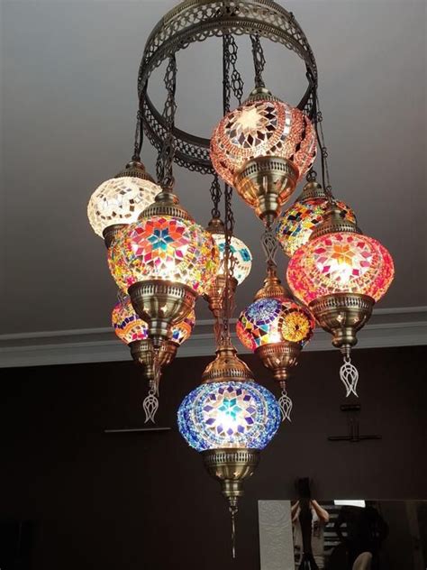 9 Globes Turkish Moroccan Mosaic Hanging Ceiling Lamp Pendant Etsy