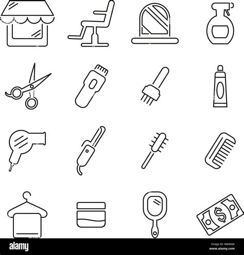 Hair Salon Or Hairdressing Salon And Equipment Icons Thin Line Vector