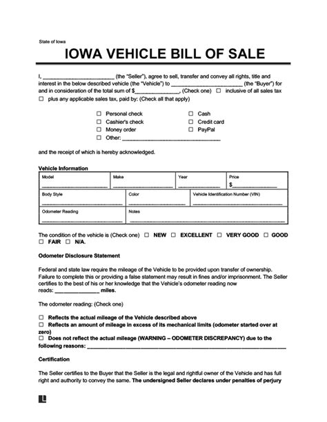 Vehicle Bill Of Sale Iowa Vehicle Uoi