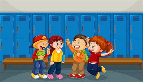 Happy Children At School Hallway Stock Vector Illustration Of