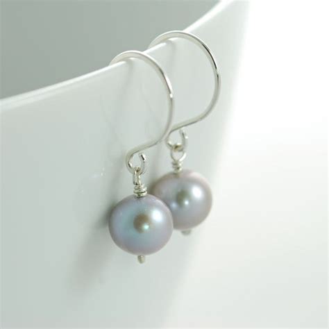 Gray Pearl Earrings Sterling Silver Dangle Handmade Aubepine Etsy