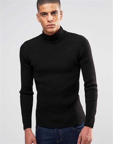 Asos Muscle Fit Ribbed Turtle Neck In Black At Latest