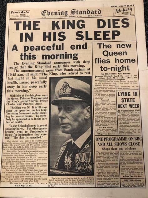 How The Evening Standard Reported The Death Of Previous Monarchs