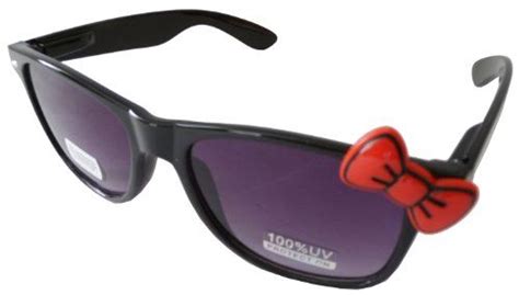 sanrio hello kitty style designer inspired classic wayfarer sunglasses black frame with red