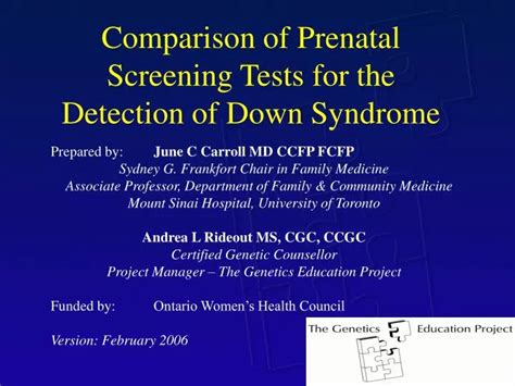 Ppt Comparison Of Prenatal Screening Tests For The Detection Of Down