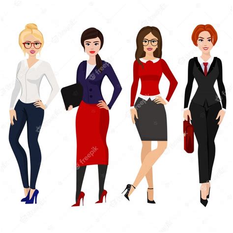 Ilustración De Cuatro Elegantes Mujeres De Negocios En Diferentes Poses