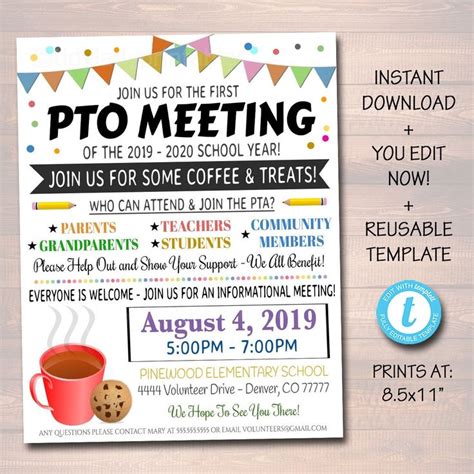 Editable Pto Pta Meeting Informational Flyer Printable Handout School