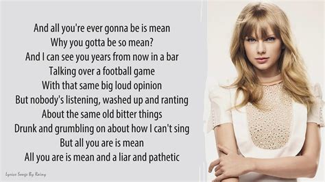 Taylor Swift Mean Lyrics Songs Youtube