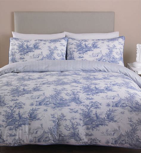 Lin toile de jouy impression bleue sur écru french fabric. Pretty Toile duvet cover and pillowcases available in ...