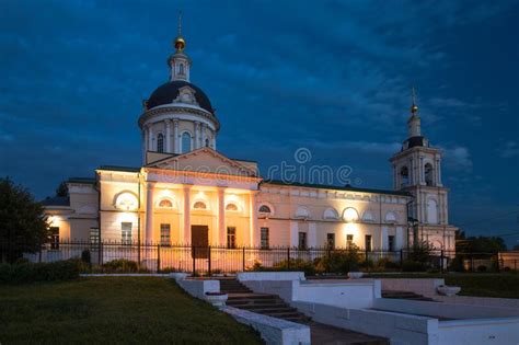 Church Of Archangel Michael With Illumination In Blue Hour In Summer In