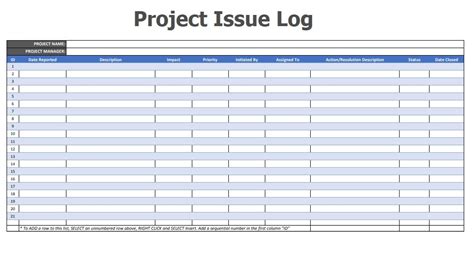Project Issues Log Template 7 Free Printable Word Excel And Pdf