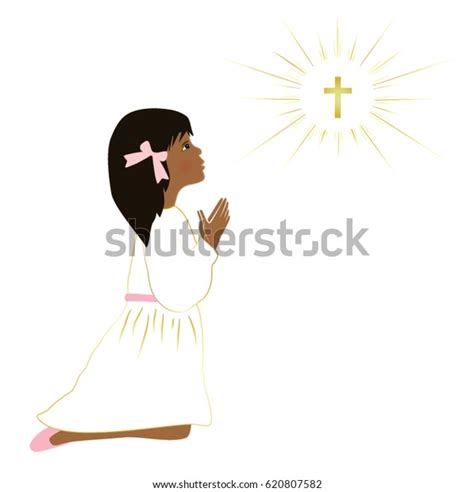 My First Communion Cute Girl Praying Stock Vector Royalty Free 620807582