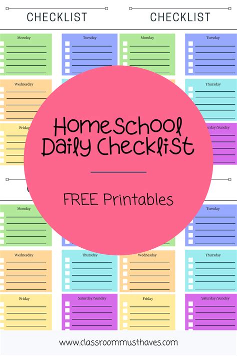Homeschool Daily Checklist Classroom Must Haves