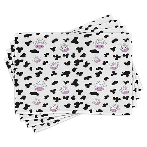 Cow Print Placemats Set Of 4 Animal Cow Hide Pattern Doodle Cartoon