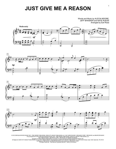 Just Give Me A Reason Feat Nate Ruess Sheet Music By Pink Piano