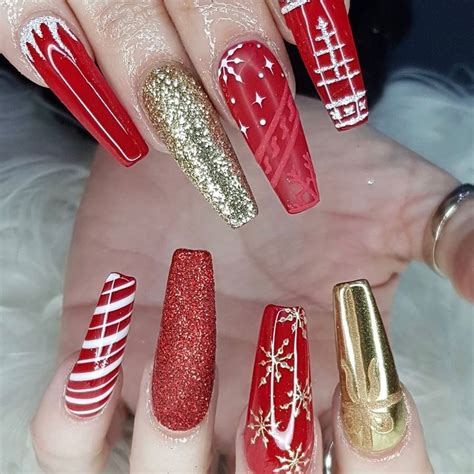 Beautiful Christmas Nails Red And Gold Glitter Accent Nail Design