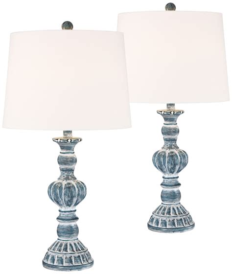 Buy Regency Hill Traditional Table Lamps Set Of Blue Washed Tapered