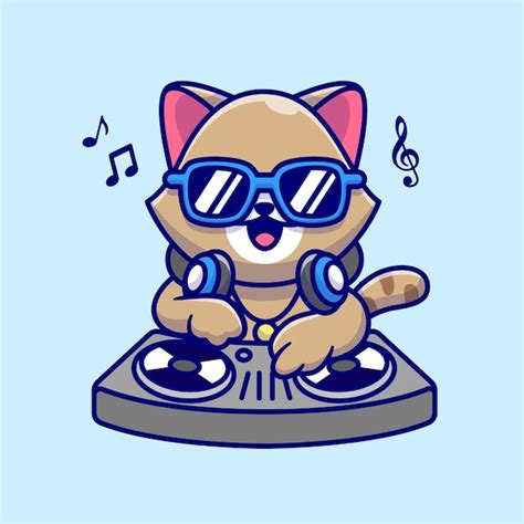 Premium Vector Cute Cat Playing Dj Music With Headphone Cartoon