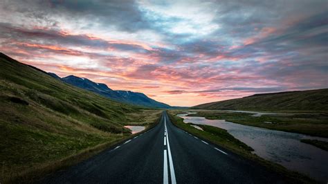 Nature Landscape Iceland Road Sunset Hill Wallpapers Hd Desktop