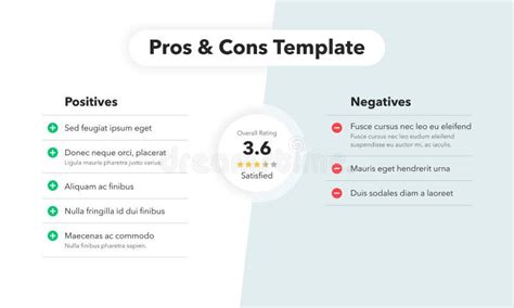 Simple Infographic For Pros And Cons With Overall Rating Stock Vector