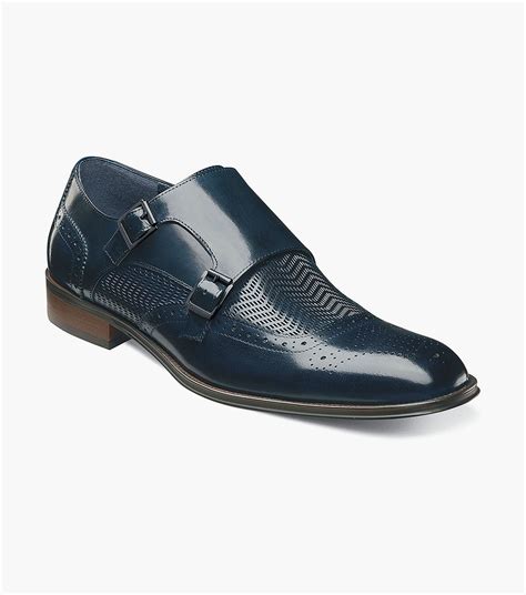 Mens Dress Shoes Navy Moc Toe Double Monk Strap Stacy Adams Mabry
