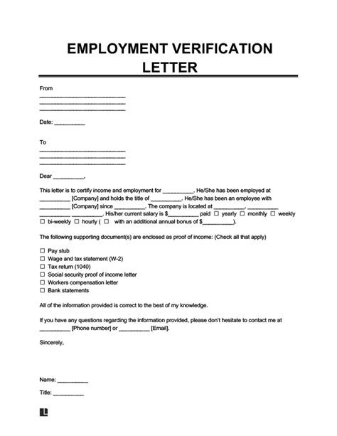 Free Employment ( Income ) Verification Letter | PDF & Word