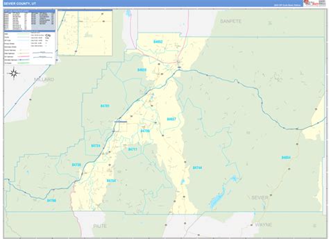 Sevier County Ut Zip Code Wall Map Basic Style By Marketmaps Mapsales