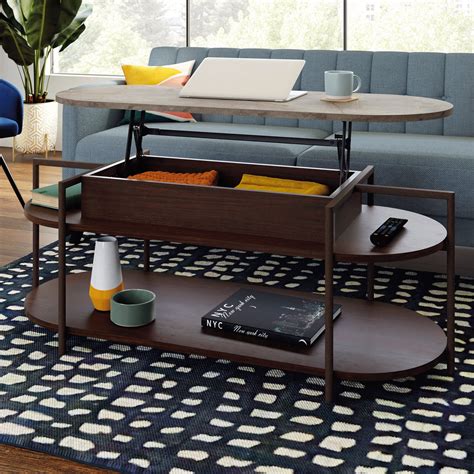 Oval Lift Top Coffee Table With Ample Storage Dark Espresso Finish