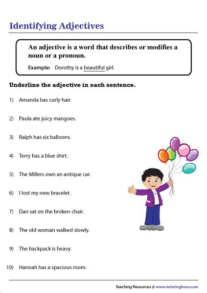 Identifying Adjectives In Sentences Worksheet Worksheets For Class 1