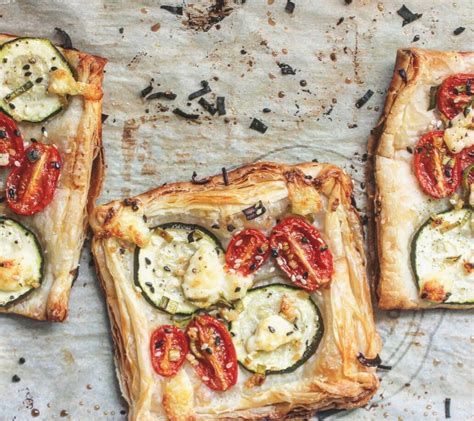 Puff Pastry Squares With Zucchini Tomato Leeks And Feta By The