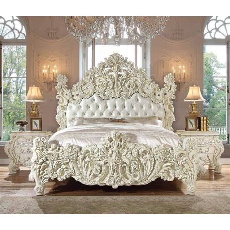 Buy Homey Design Hd 8089 King Sleigh Bedroom Set 3 Pcs In White Gold