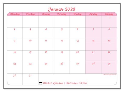 Kalender For Januar 2023 For Utskrift “norge” Michel Zbinden No