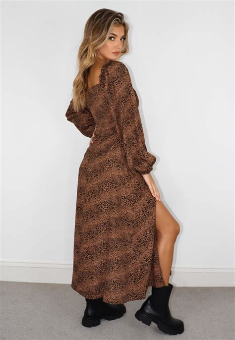 Brown Leopard Print Milkmaid Midi Dress Missguided