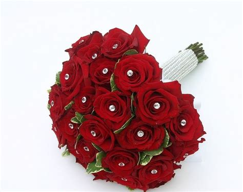 Red Roses And Diamond Pins Bridal Bouquet Floral Event Design
