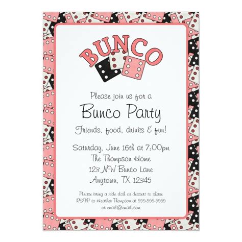 Pink And Black Bunco Party Invitation Zazzle Bunco Party Bunco
