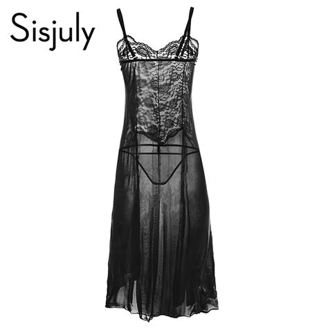 buy sisjuly sexy lingerie split up nightgown long see through dress erotic