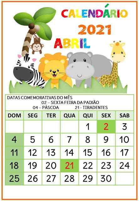 Educação Infantil Facil Calendário Safari Calendário Para Crianças