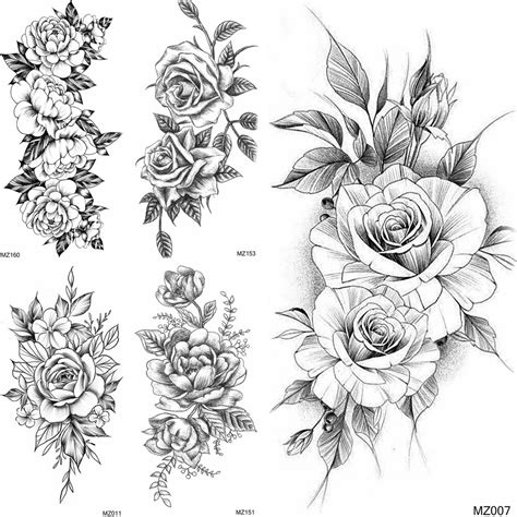 Diy Flower Temporary Tattoos Sticker Realistic Fake Black Rose Tatoos