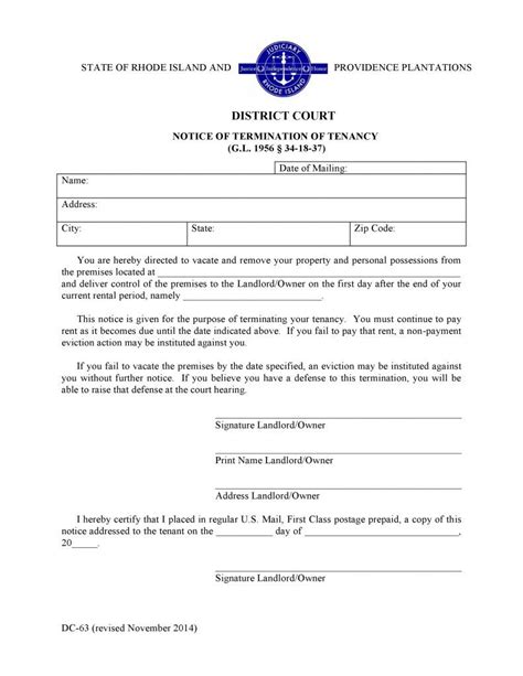 The agreement usually specifies how far in advance such. Rhode Island Notice of Termination of Tenancy # ...