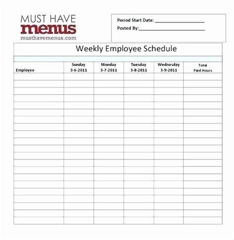 Employee Lunch Break Schedule Template