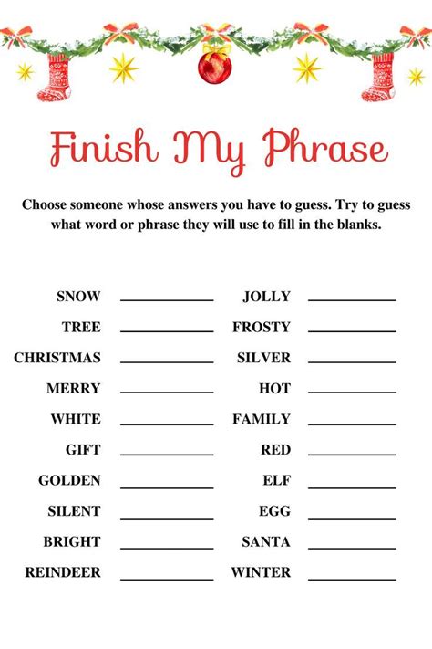 A Printable Christmas Game For Kids To Play With The Word Finish My Phrase