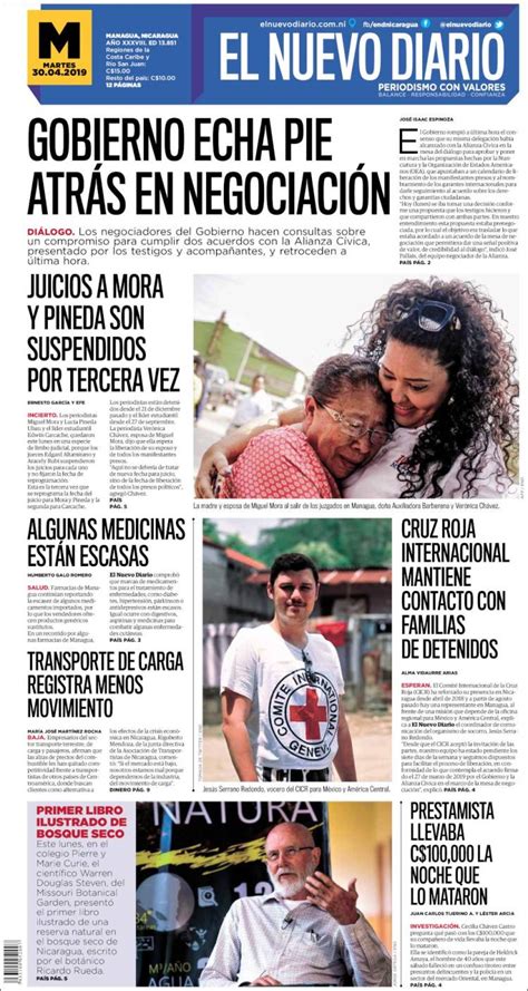 Portada Martes 30 De Abril El Nuevo Diario Nicaragua Alnavío