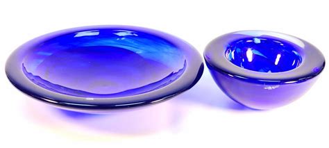 Lot 2 Kosta Boda Cobalt Blue Glass Centerpiece Bowls