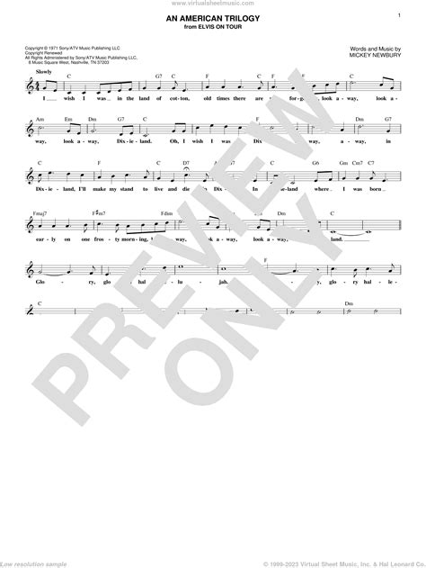 An American Trilogy sheet music (fake book) (PDF-interactive)