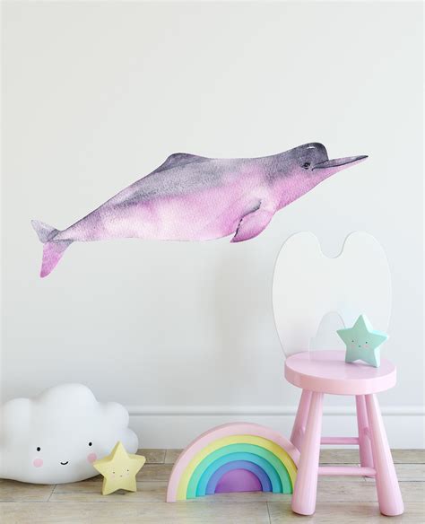 Pink River Dolphin Wall Decal Removable Fabric Vinyl Watercolor Wall