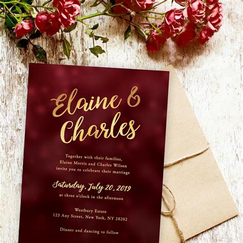 Burgundy And Gold Wedding Invitation Template Burgundy Red Etsy